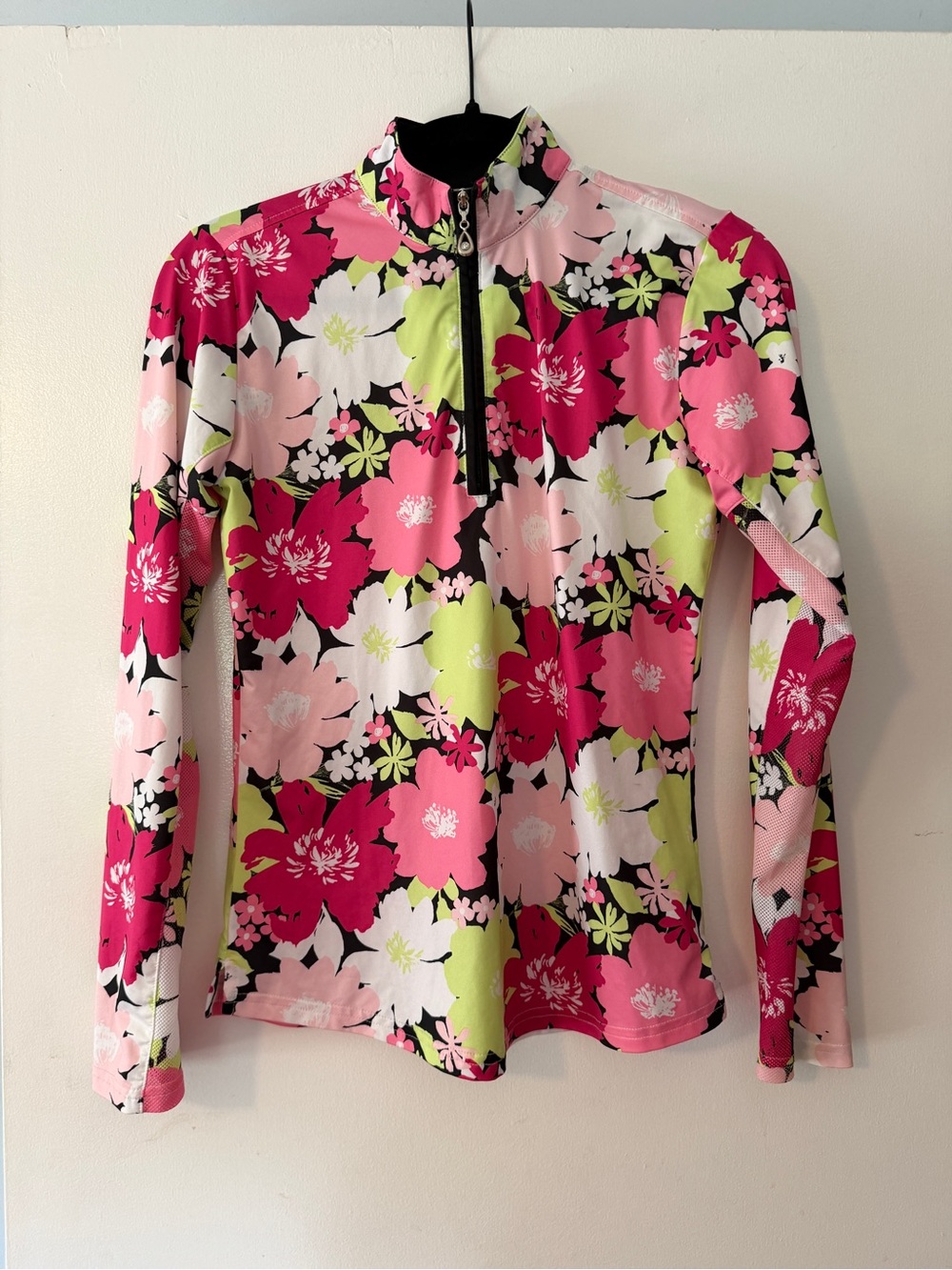 SanSoleil Floral Quarter-Zip Long Sleeve Sun Shirt, Size XS